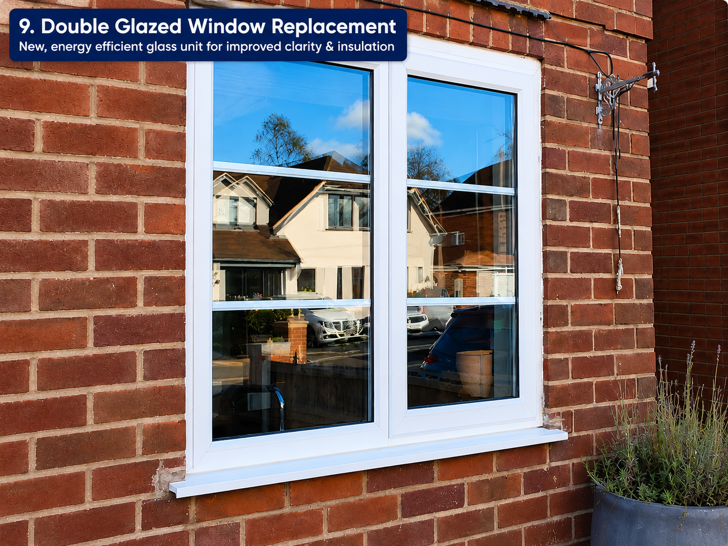 gas-pipeline Replacement glass unit installed in a damaged windo